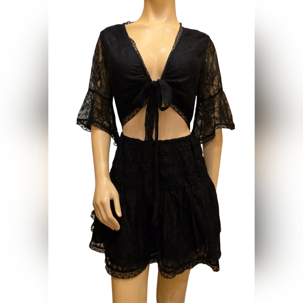 Free People Lala Lace Mini Dress Black Size Medium NWT - Picture 7 of 13